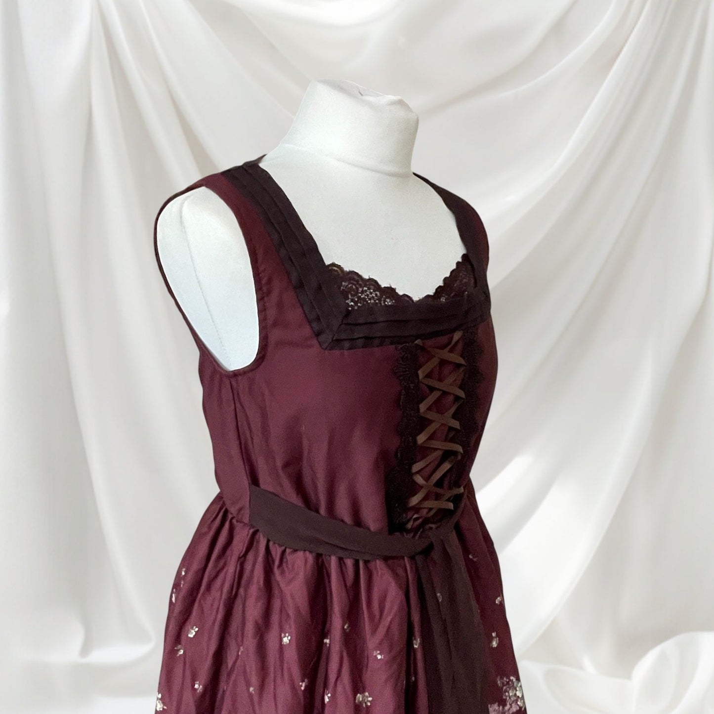 Axes Femme Burgundy Floral Corset Dress Lace Up Retro2