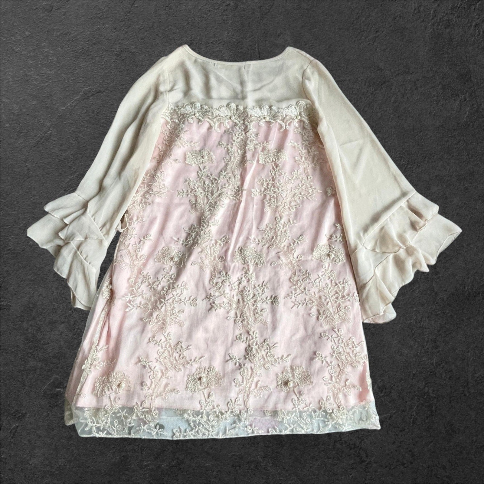 SNIDEL Embroidered Chiffon Dress – Soft Pink & Ivory Romantic Style2