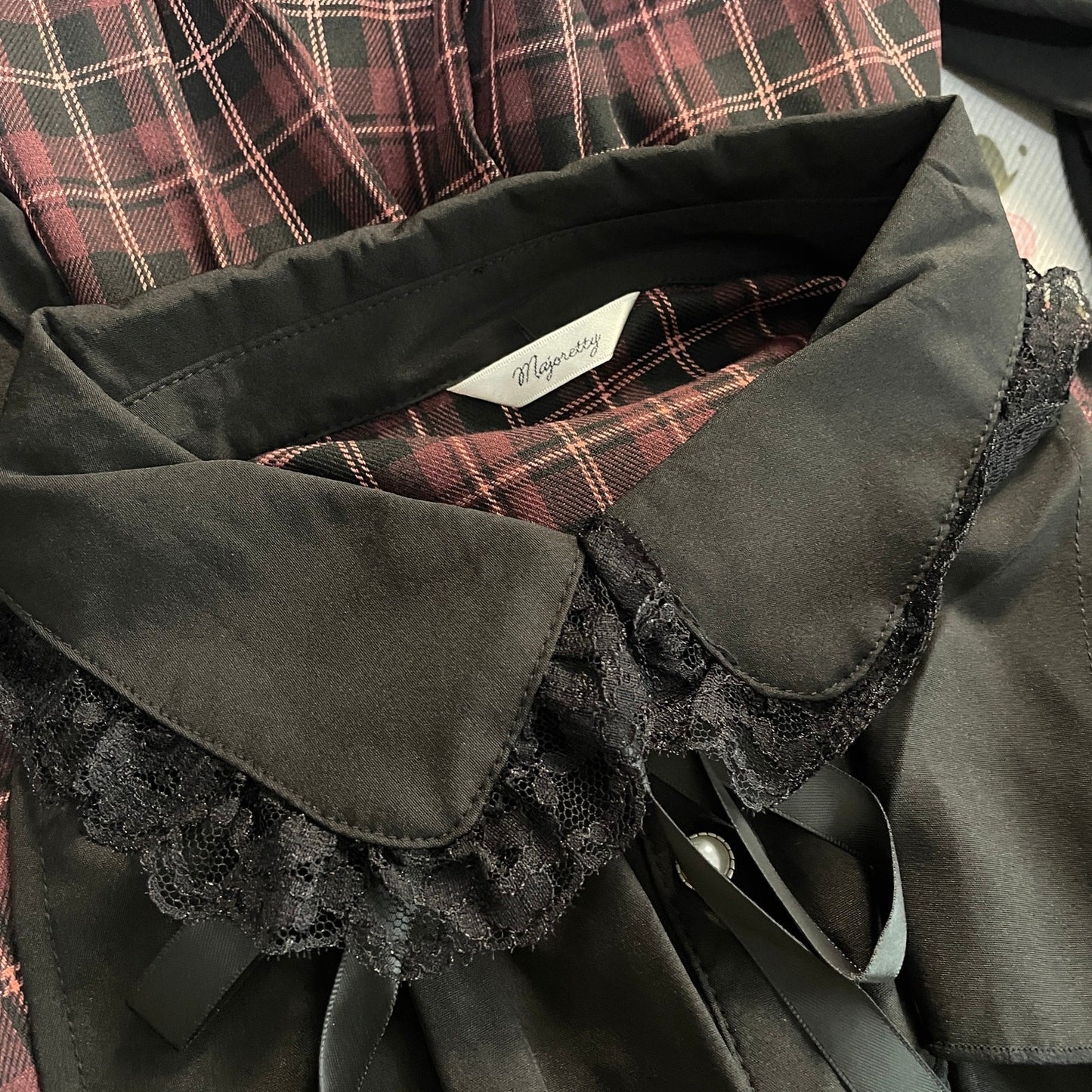 Majonetty Jirai Kei plaid two-piece set – ruffle blouse & shorts, gothic school6