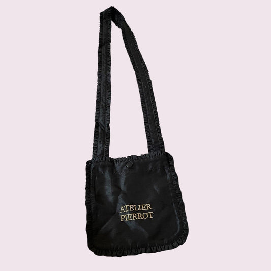 Atelier Pierrot frill strap mini shoulder bag - black velvet gothic lolita purse0
