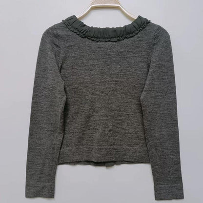Y2k Japanese vintage grey knit cardigan with ruffled trim1