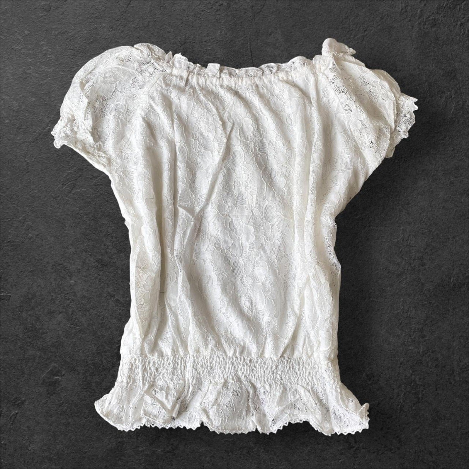 Japanese vintage lace blouse with shirred waist1
