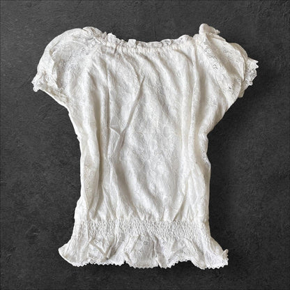 Japanese vintage lace blouse with shirred waist1