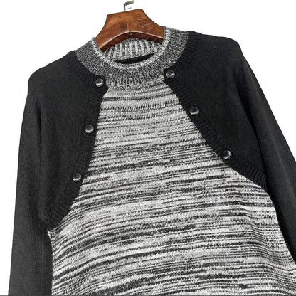 Japanese vintage faux two-piece layered knit top – monochrome style1