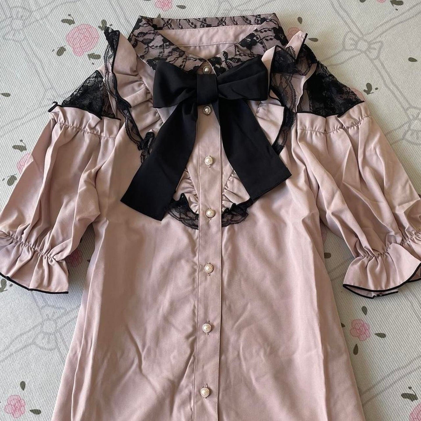 Japanese Brand Lamcy romantic cut-out lace blouse with bow2