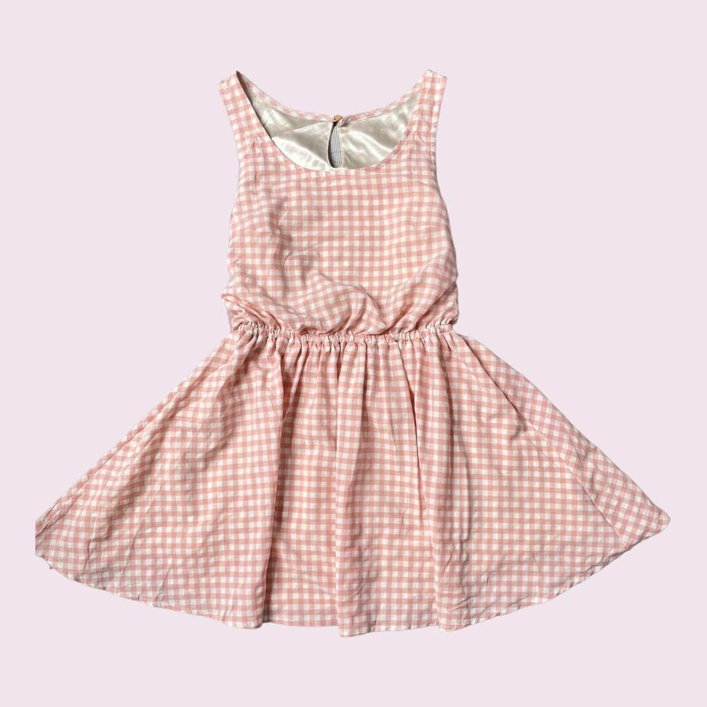 Cute Japanese brand pink and white gingham sleeveless dress  0