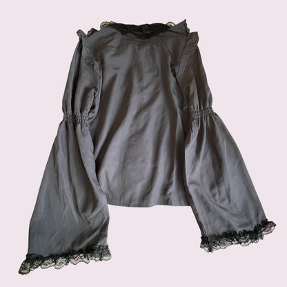 Noemie gothic smoky violet jewel bow blouse with bell sleeves3