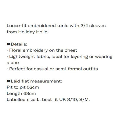 Loose-fit embroidered tunic with 3/4 sleeves from Holiday Holic fits S-M5