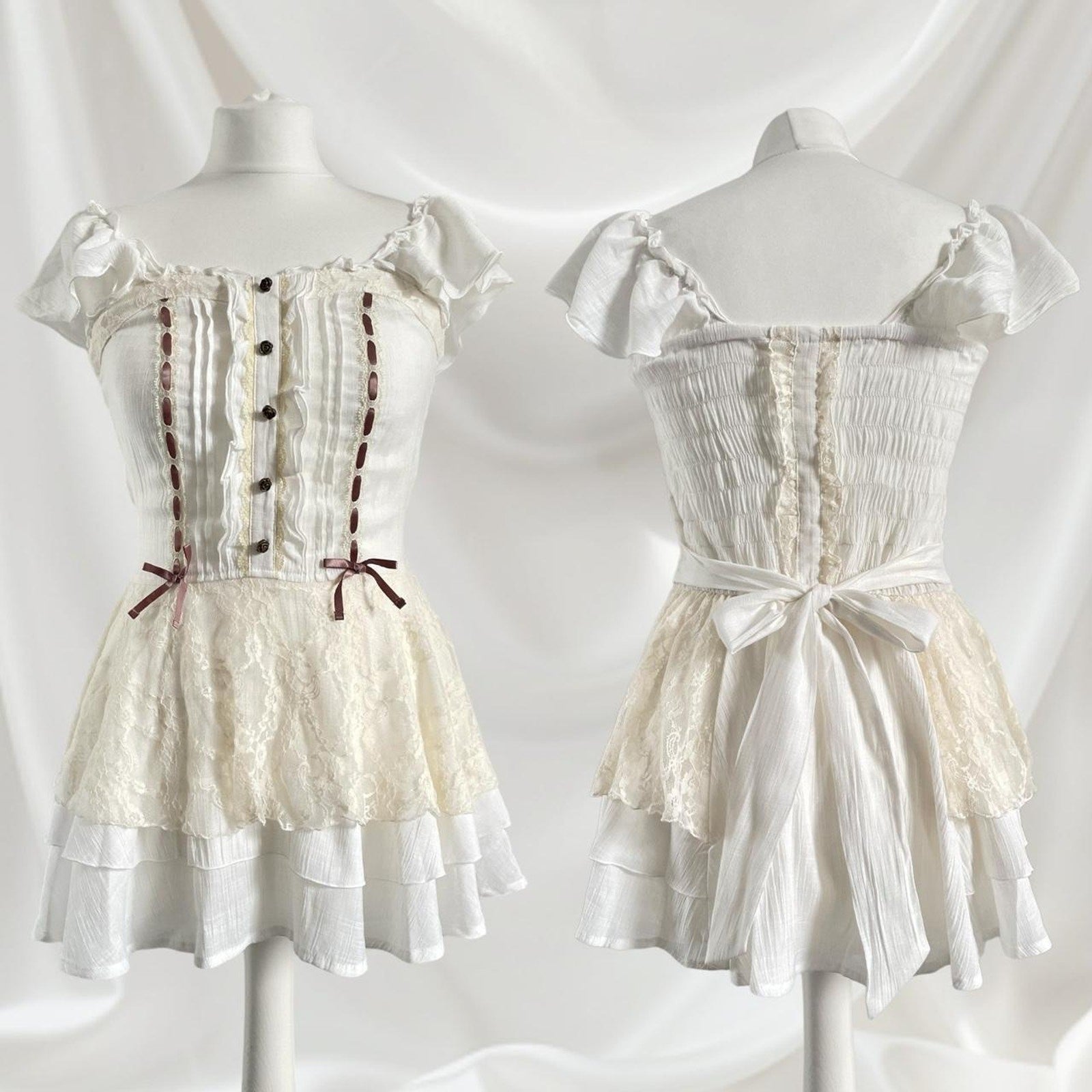 Axes Femme rare milkmaid mini dress with laceup and tieback detailing Japanese0
