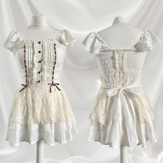 Axes Femme rare milkmaid mini dress with laceup and tieback detailing Japanese0