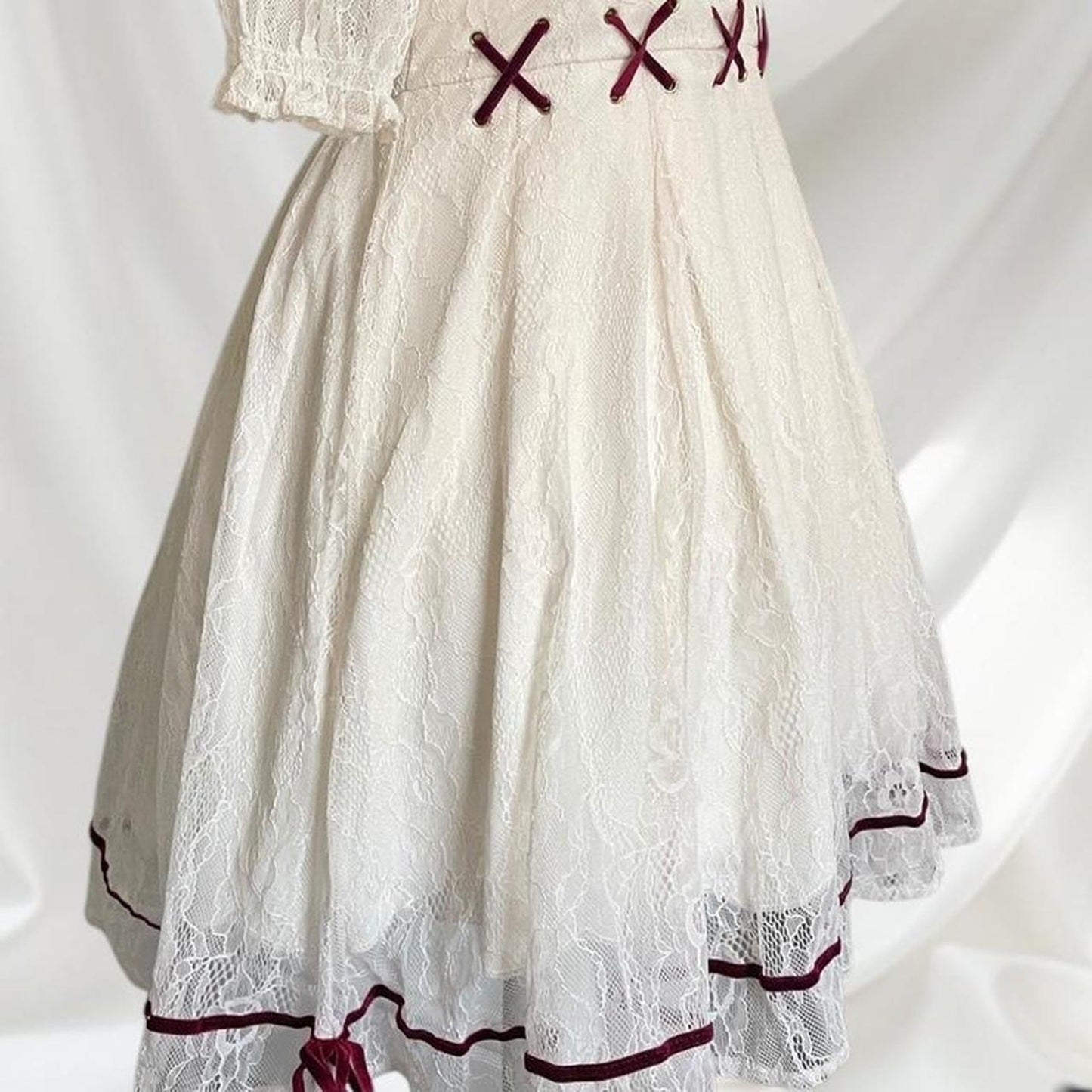 Liz Lisa sweet classic lolita lace dress with wine red accents4