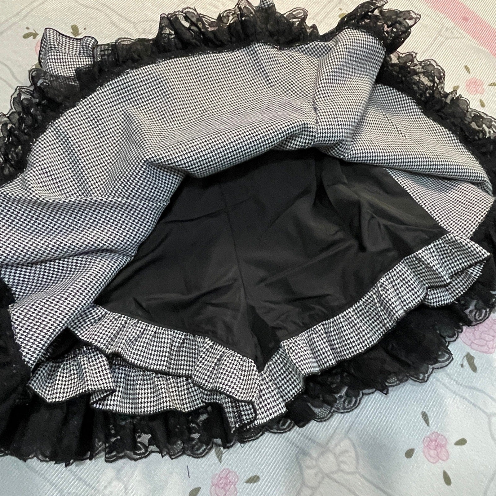 Noemie gingham lace up skirt with built-in shorts, girly jfashion5
