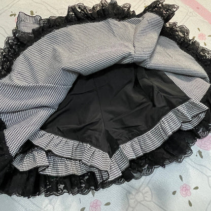 Noemie gingham lace up skirt with built-in shorts, girly jfashion5