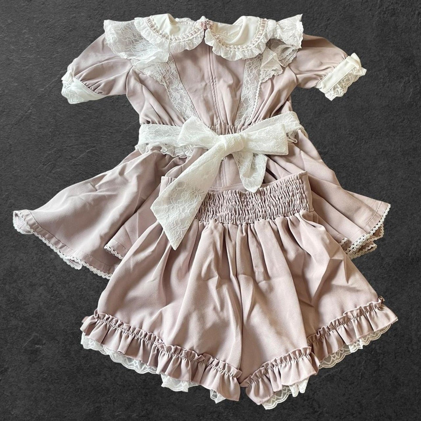 Liz Lisa dusty pink lace bow blouse & shorts set with a detachable bow 1