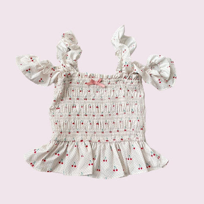 Cropped ruched sleeveless summer top off-shoulder with flouncy straps0