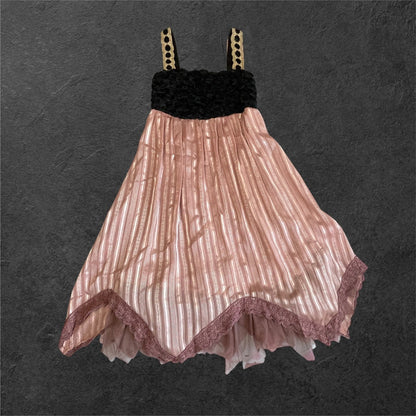 Axes Femme vintage-pink dress, romantic layered hem, classic girly jfashion0