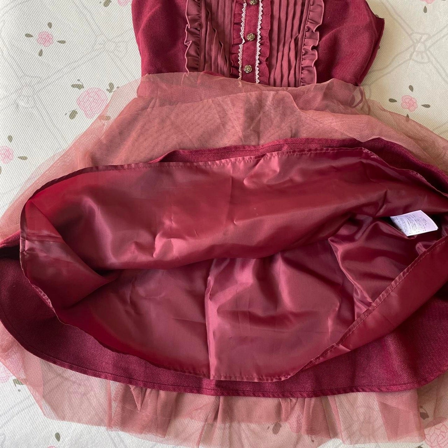 Axes Femme dusty rose and burgundy layered dress with ribbon belt4