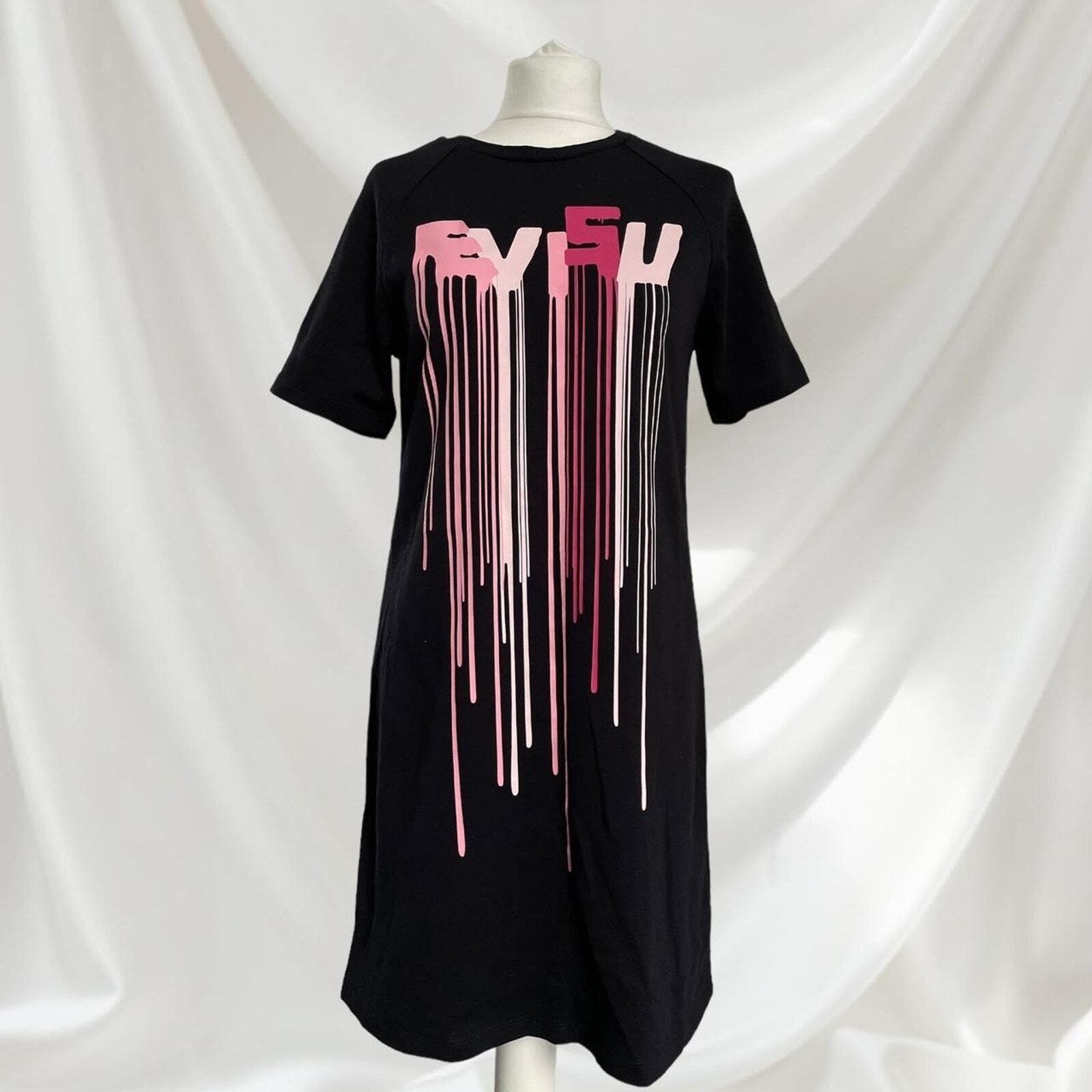 EVISU black graphic drip T-shirt dress rare piece3