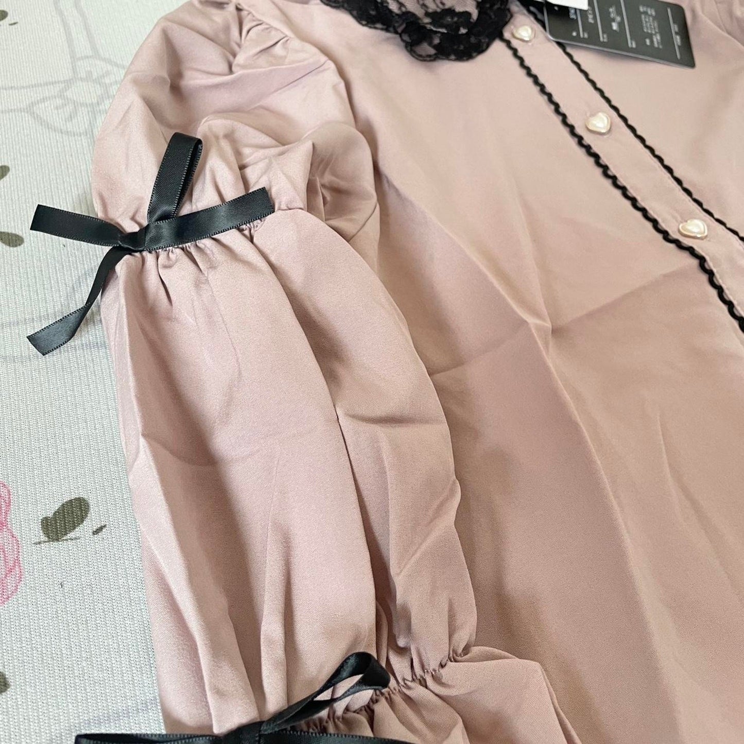 Japanese Brand romantic pink blouse with lace collar & ribbon tie – jp fashion3