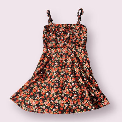 Japanese vintage Olive des Olive floral dress with shirred back0