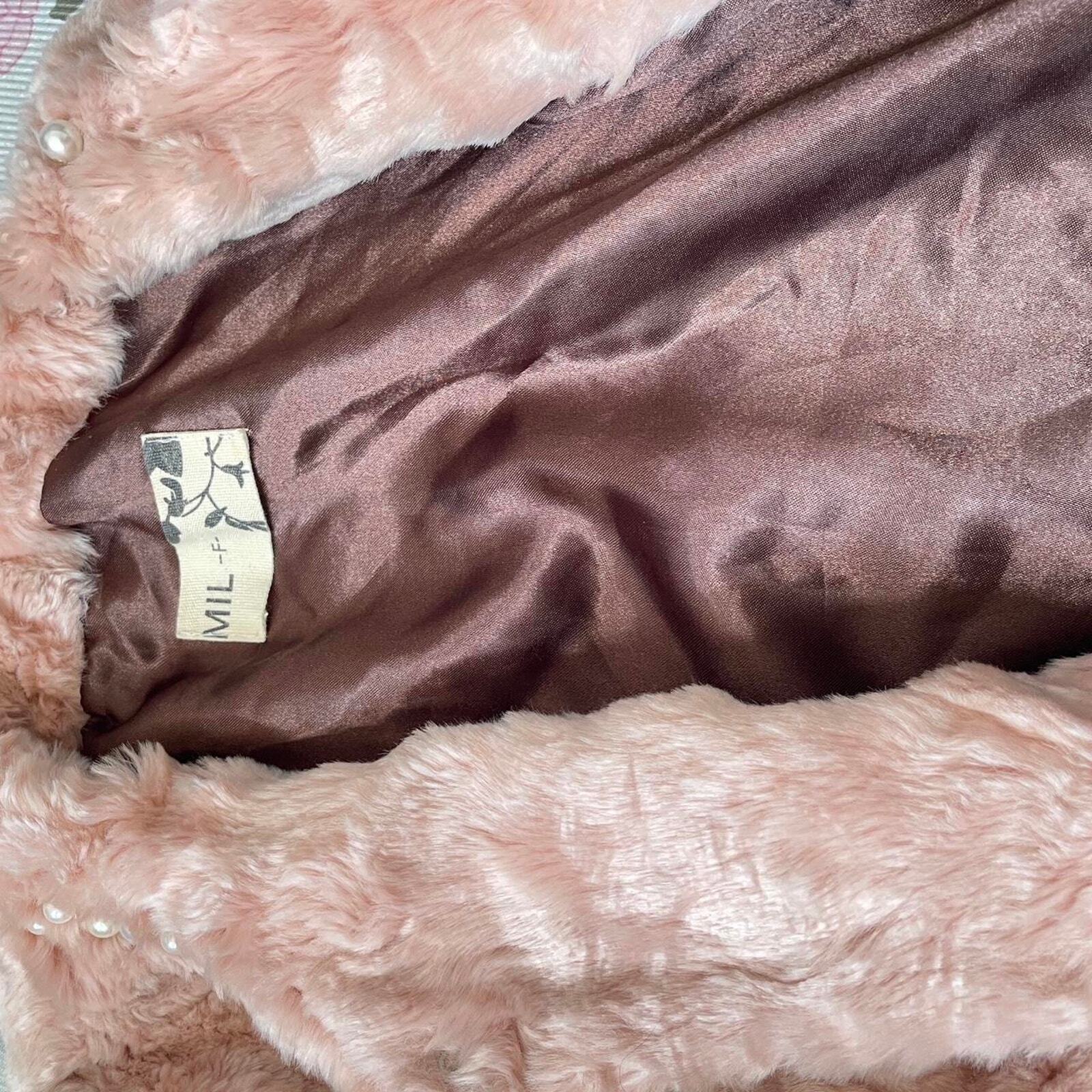 Soft pink faux fur jacket with pearl details from Japanese brand MIL3