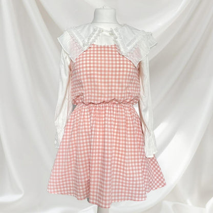 Cute Japanese brand pink and white gingham sleeveless dress  1