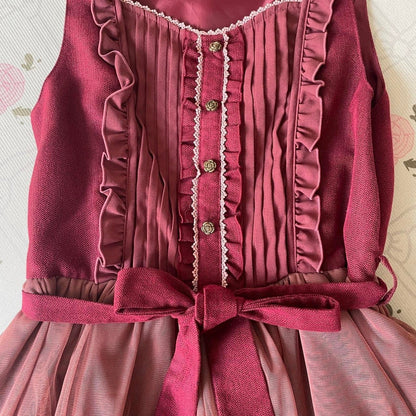 Axes Femme dusty rose and burgundy layered dress with ribbon belt3