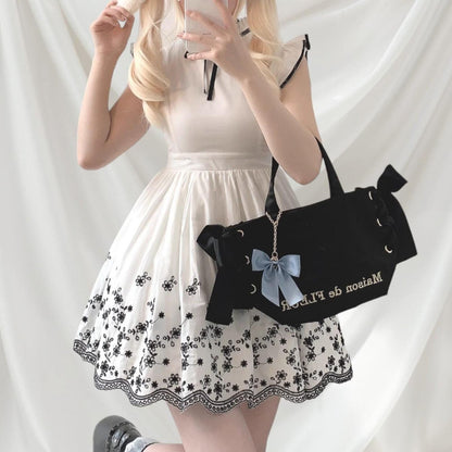Evelyn mini cotton dress in white with floral embroidery detail Kawaii Japan0