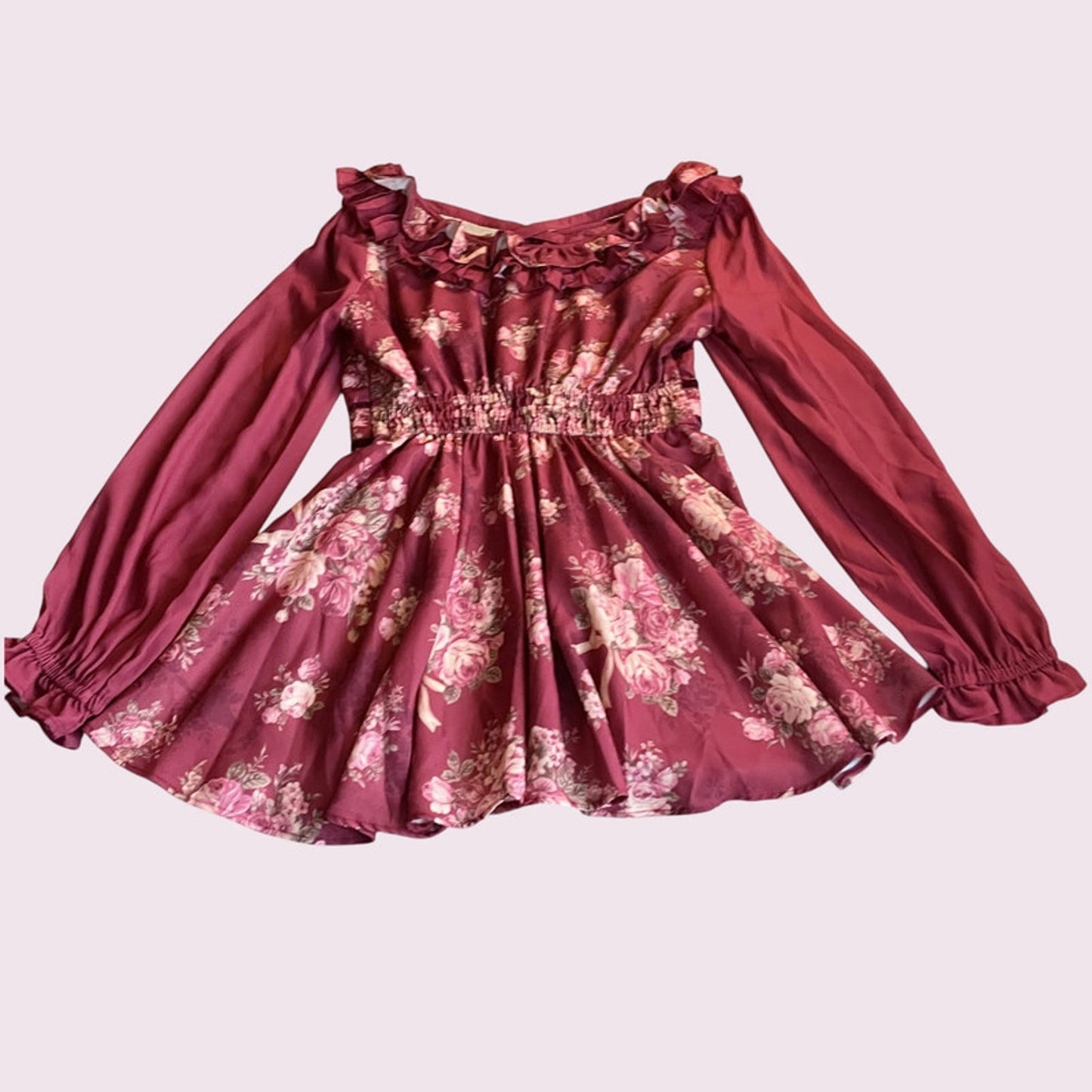 Liz Lisa Burgundy Floral Peplum Blouse – Romantic Vintage / Himekaji Style1