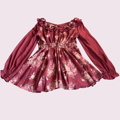 Liz Lisa Burgundy Floral Peplum Blouse – Romantic Vintage / Himekaji Style1