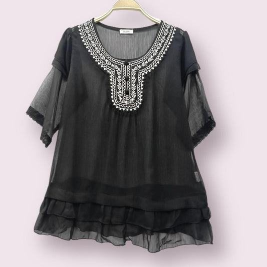 y2k sheer embroidered layered vintage top – Japan vintage0