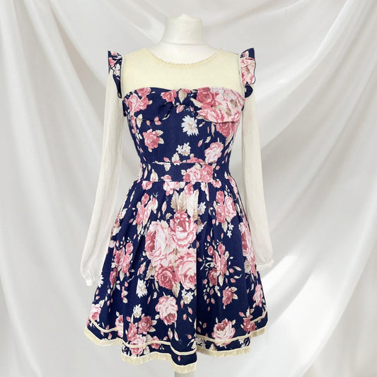 Liz Lisa navy floral ruffled long sleeve dress 0