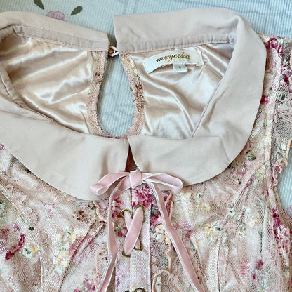 Floral satin collared vintage blouse dress4