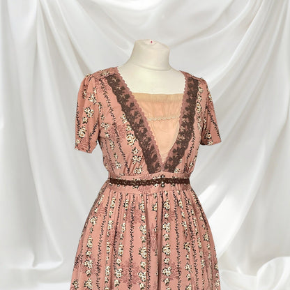 Axes Femme Dusty Pink Floral Dress VNeck Lace Kawaii Mori Kei1