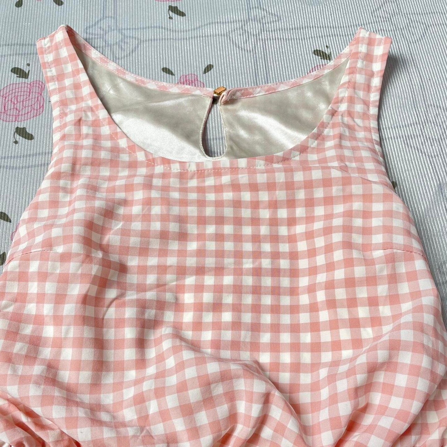 Cute Japanese brand pink and white gingham sleeveless dress  4