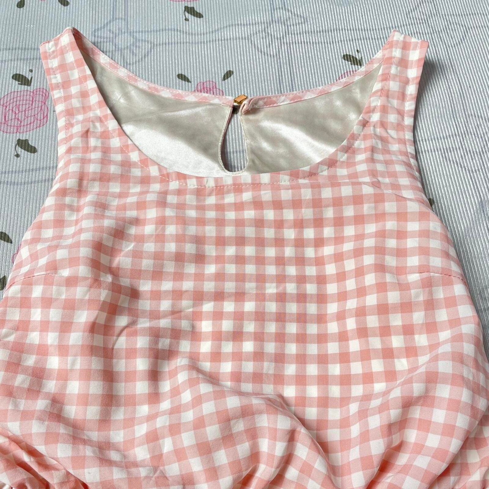 Cute Japanese brand pink and white gingham sleeveless dress  4