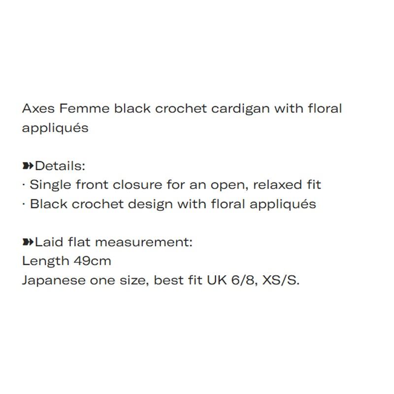 Axes Femme black crochet cardigan with floral appliqués3