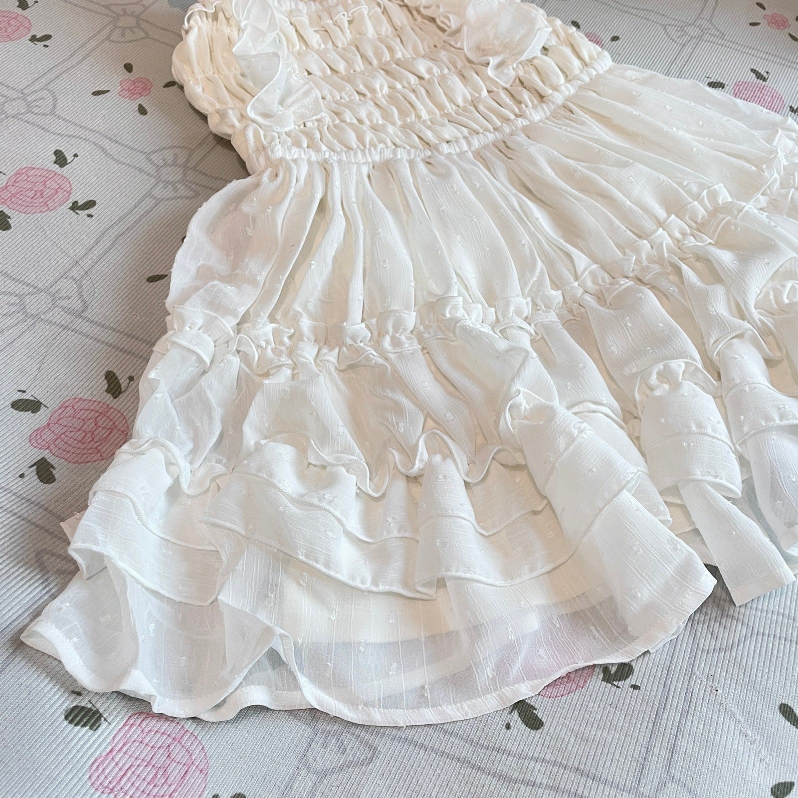 GRL White Shirred Ruffle Mini Dress Dolly J-Fashion Tiered Babydoll5