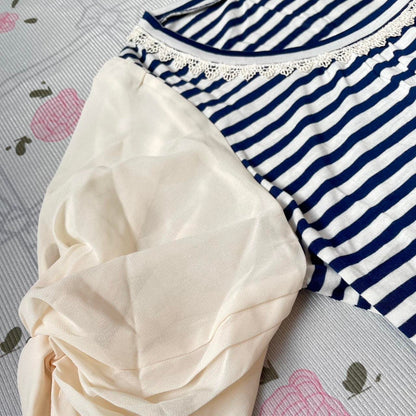 Axes femme navy blue and white striped puff sleeve top3