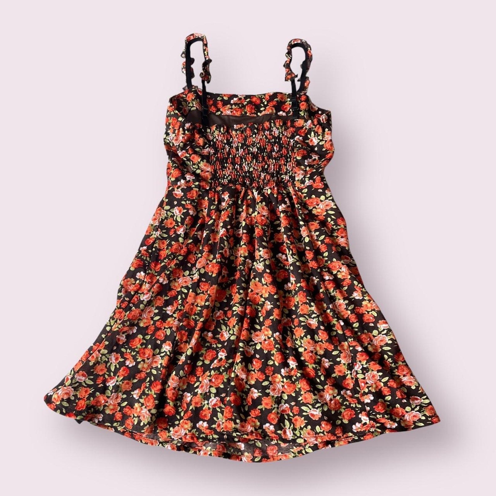 Japanese vintage Olive des Olive floral dress with shirred back1