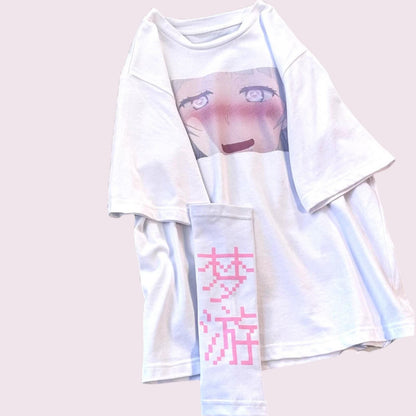 Japanese graphic tee with artistic single sleeve Anime Tee Kawaii Jfashion4