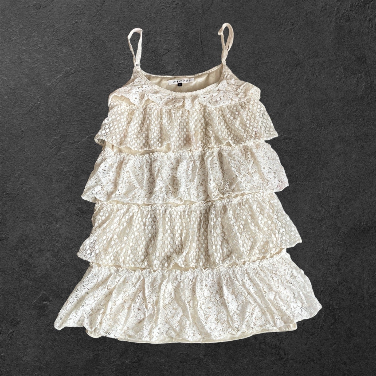 Vintage Layered Lace Cami Mini Dress – Made in Korea0