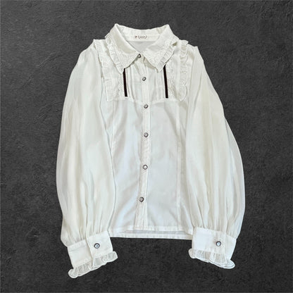 Axes Femme Romantic Victorian Lace Blouse Victorian Ruffle J-Fashion Mori Kei0