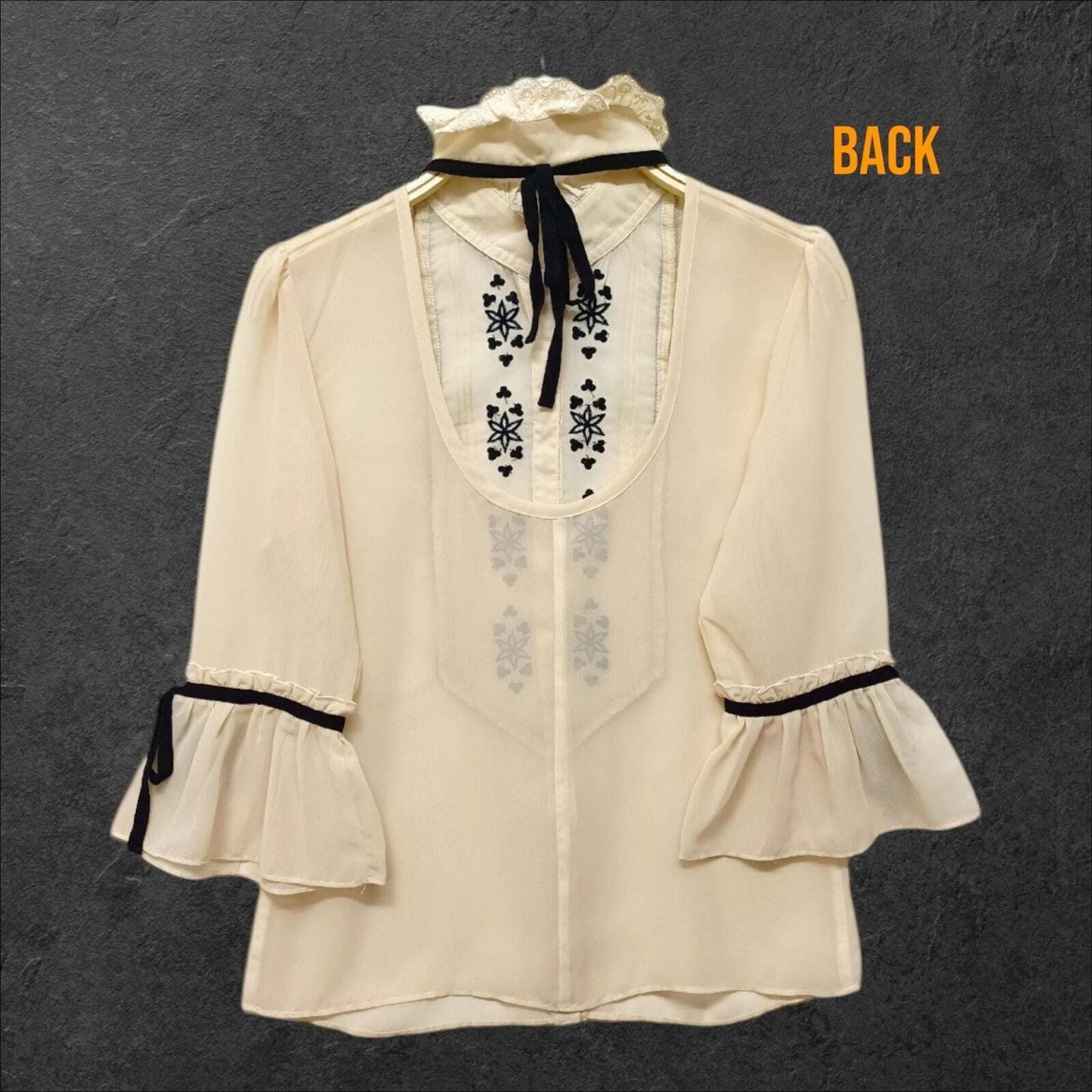 Y2k vintage sheer embroidered blouse with open-back detail – Japanese brand RYU 1