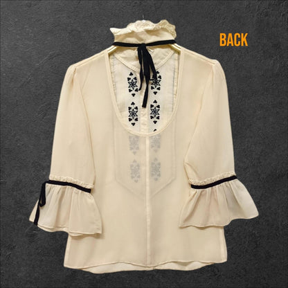 Y2k vintage sheer embroidered blouse with open-back detail – Japanese brand RYU 1