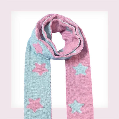 Stars skinny scarf pastel star knit scarf Mint blue & Pink 9 cm * 190 cm1