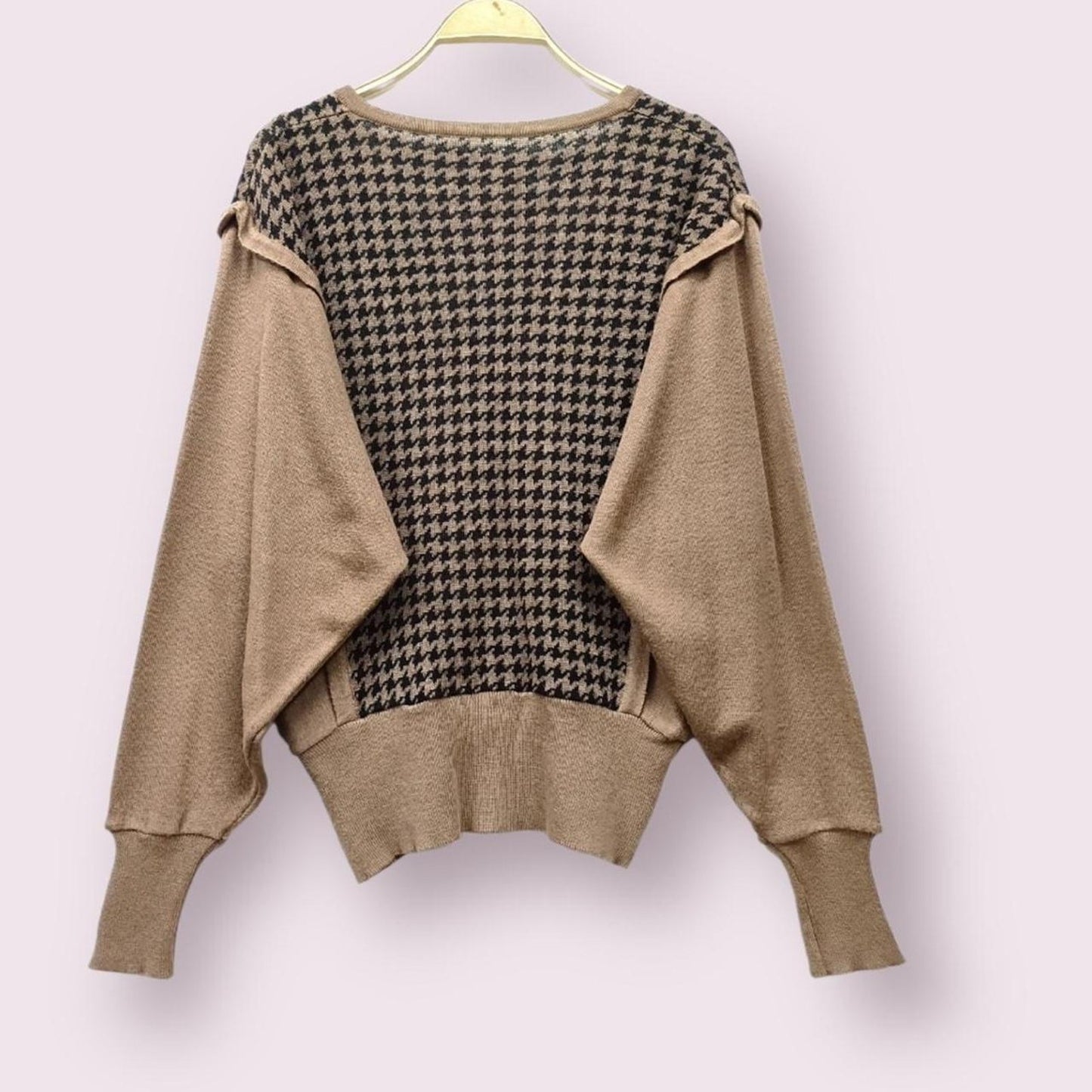 Y2K Japanese vintage houndstooth knit cardigan V-neck style1