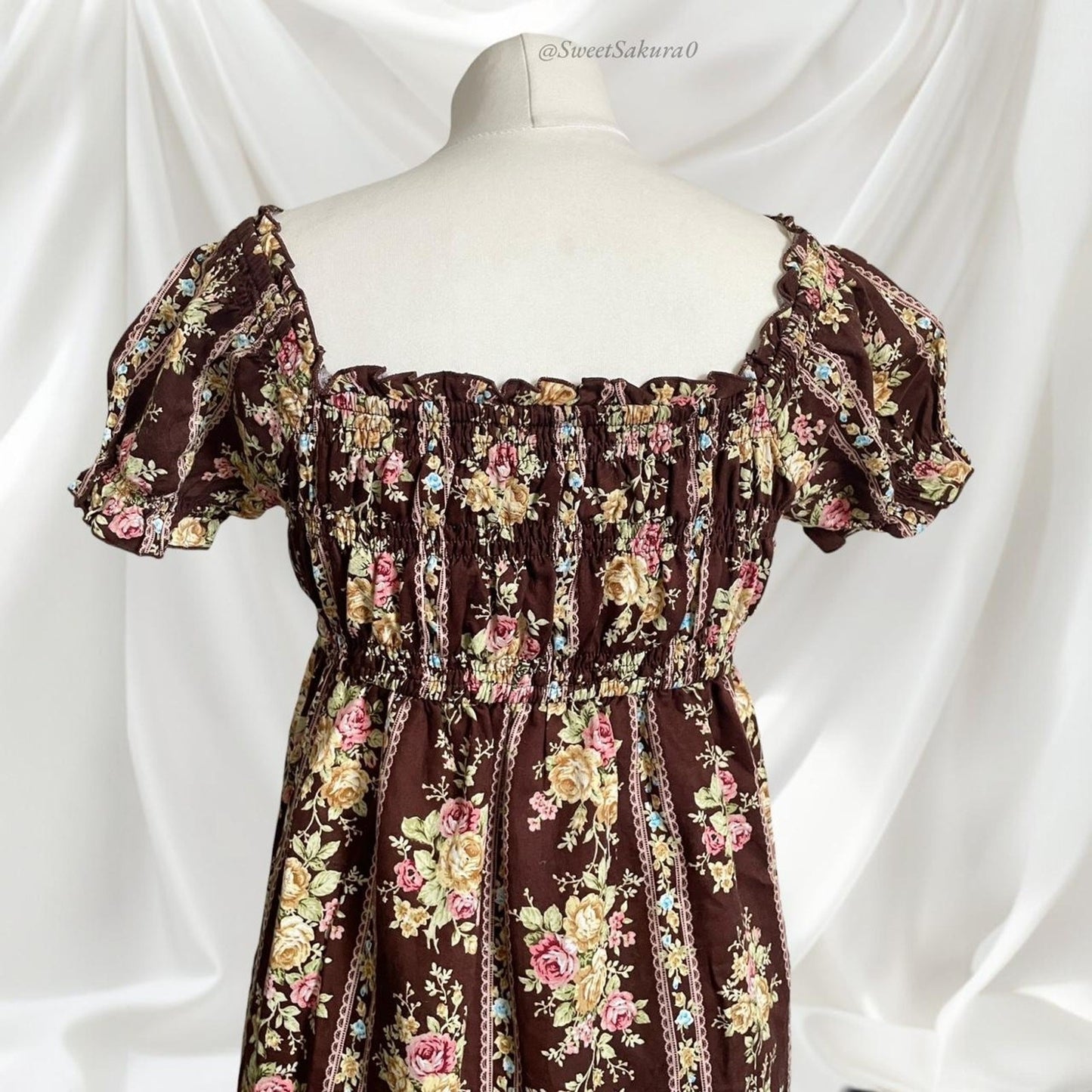 Liz Lisa vintage floral dress – brown & rose print6