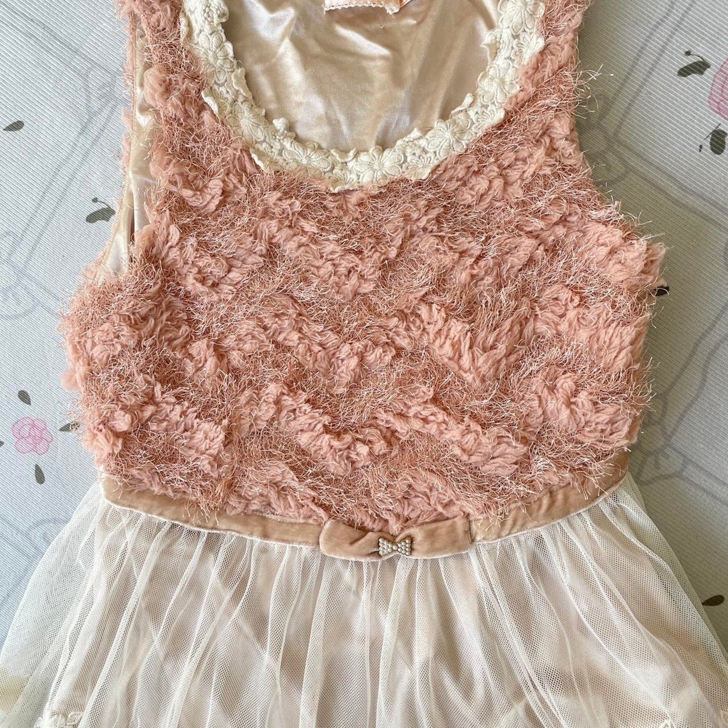 Vintage dusty pink lace bodice dress with floral embroidered tulle skirt3