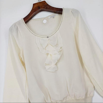 Japanese vintage ivory chiffon blouse with ruffled front detail1